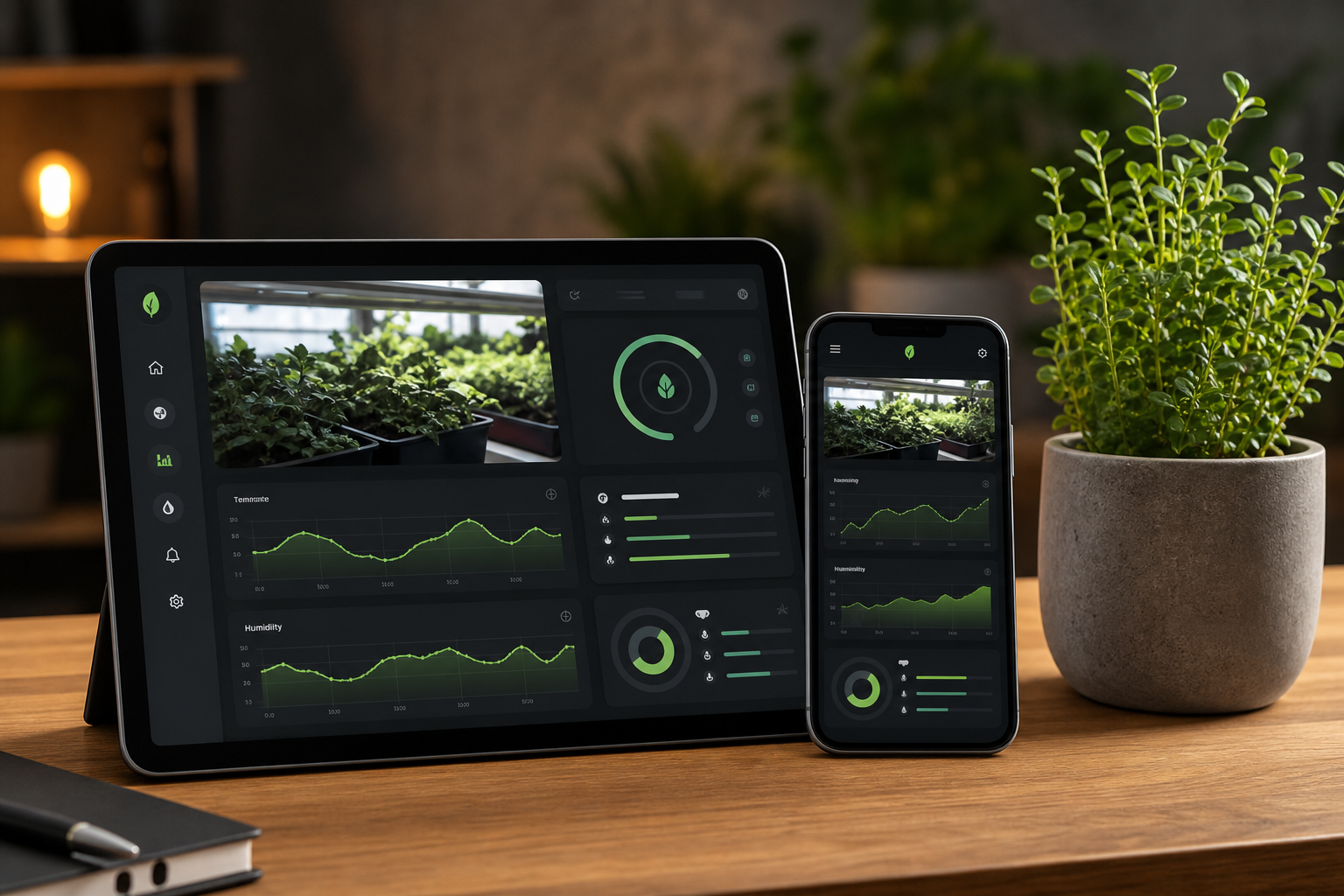 GrowMind cloud dashboard on tablet and phone